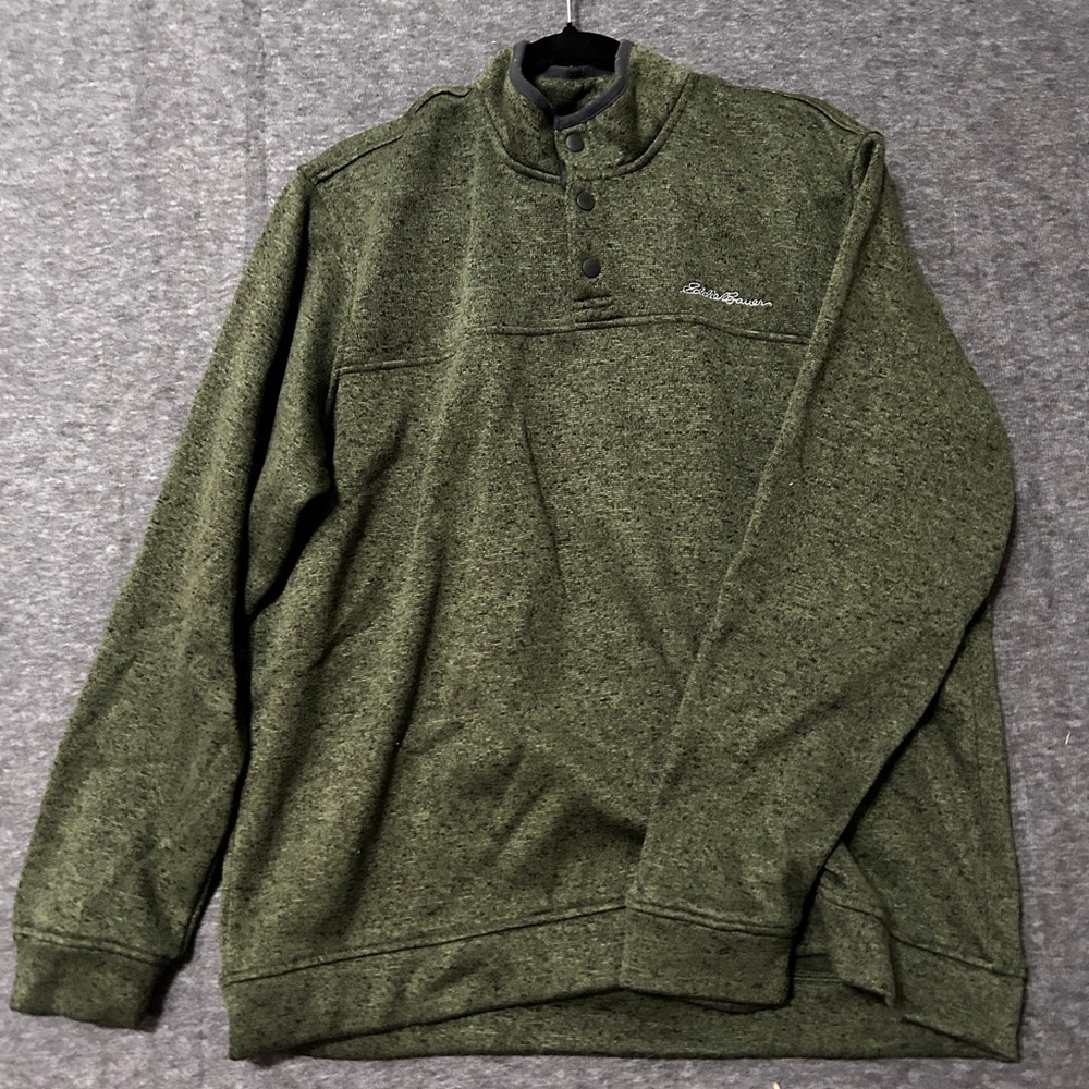 Eddie Bauer Radiator Green Fleece Snap Front Pullover Shirt Size XL